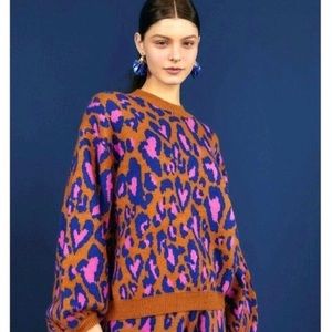 FARM Rio Caramel Leopard Pop Knit Sweater Pullover - Size Medium